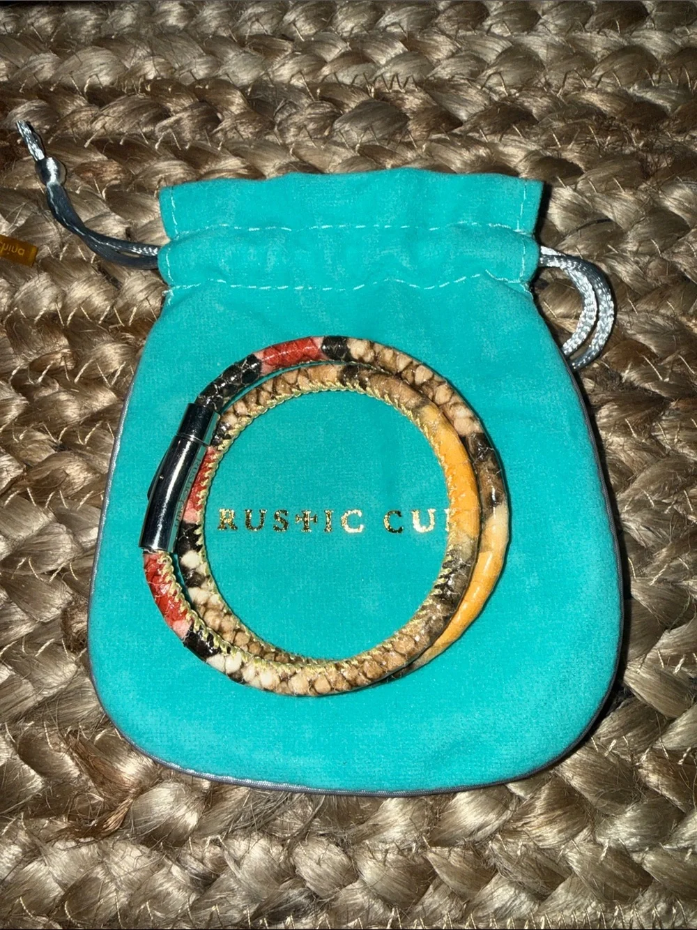 Rustic Cuff Braided Double-Wrap Bracelet in Tan and Orange